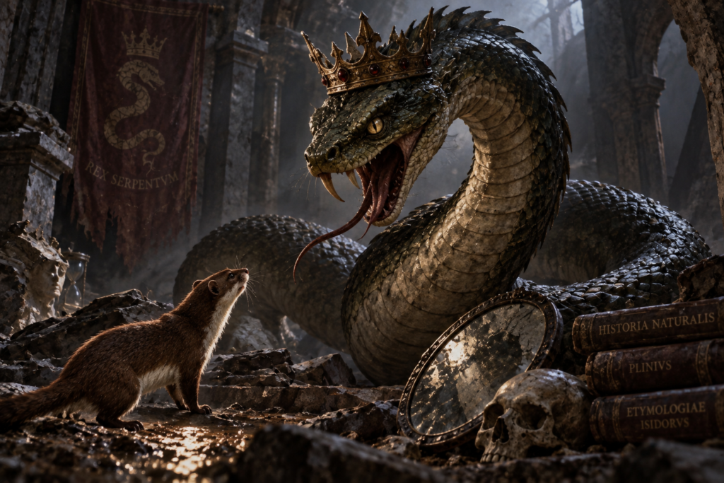 Basilisco, criatura fantástica conhecida como o rei das serpentes
