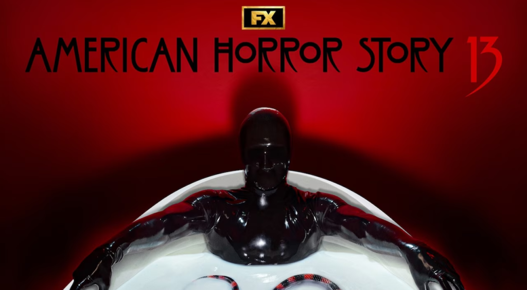 Arte vermelha de American Horror Story 13 com uma figura em uma banheira.