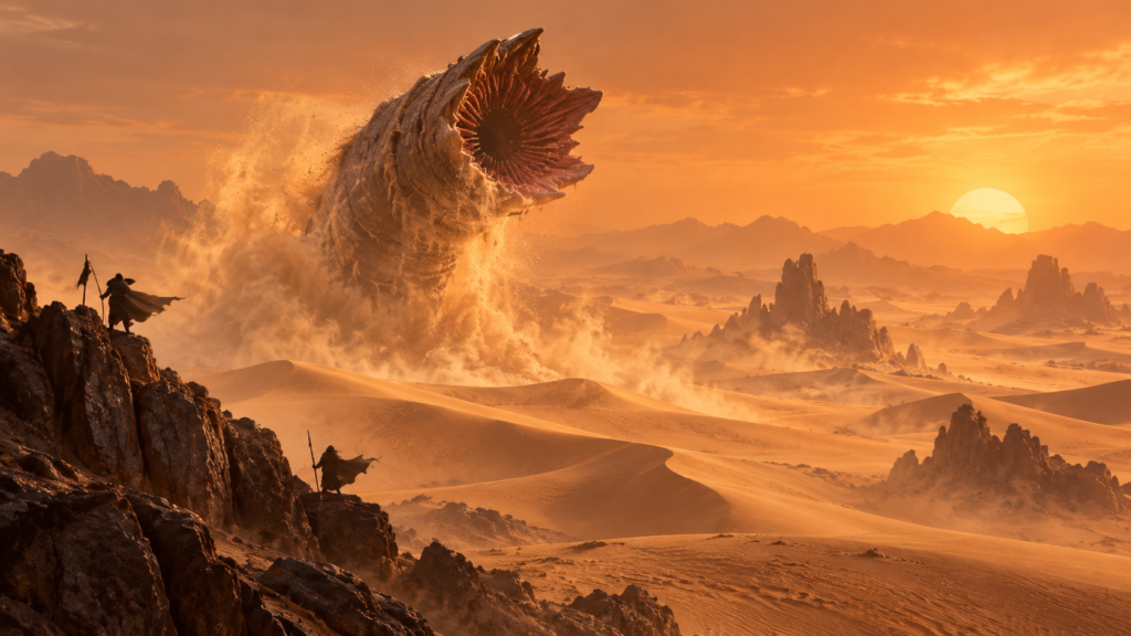 Verme Colossal no Deserto ao Entardecer