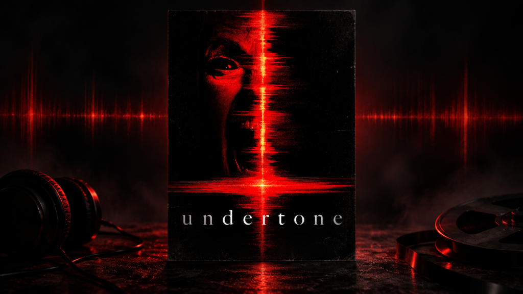 Arte de Undertone com rosto parcialmente oculto por uma onda sonora vermelha sobre fundo escuro.