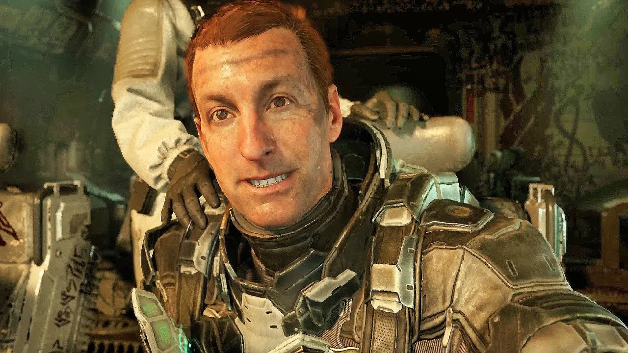 Isaac Clarke sem capacete, vestindo uma armadura em Dead Space.